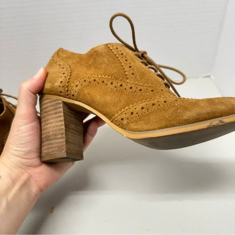 Steve Madden Tan Leather Oxford Lace Up Boots Women’s 6.5 Stacked Heel Booties
